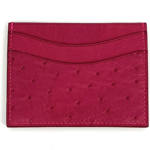 Porte-cartes cuir d'autruche haut de gamme couleur framboise