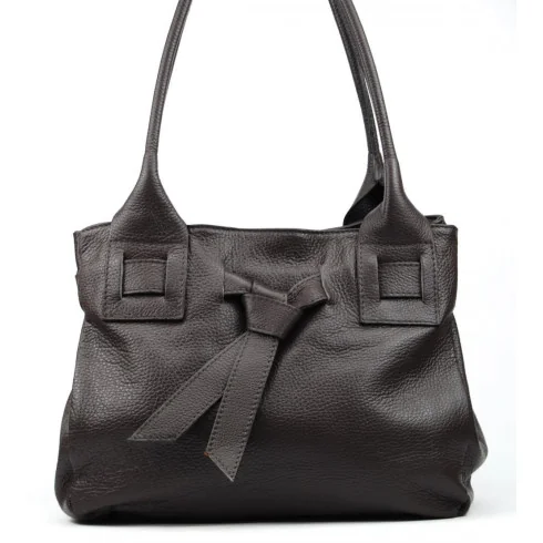 Sac à main femme tendance en cuir grainé Italien porté épaule marron foncé sac trapèze