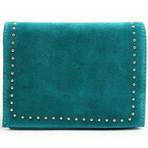 Sac bandoulière femme très tendance en daim porté de travers avec bandoulière réglable vert d’eau