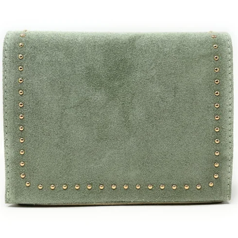 Sac bandoulière femme très tendance en daim porté de travers avec bandoulière réglable vert d’eau