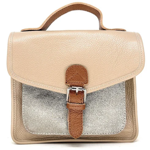 sac bandoulière femme mode en cuir pur de vachette italien couleur champagne