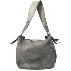 Sac en cuir hobo pour femme vintage souple tannage végétal avec bandoulière amovible gris pigeon