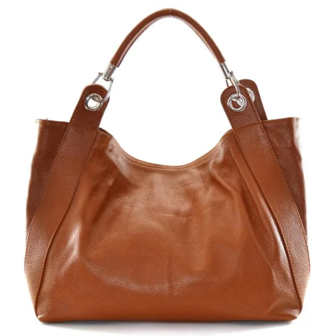 Sac tendance femme en cuir italien grainé porté épaule avec bandoulière marron foncé sac cabas