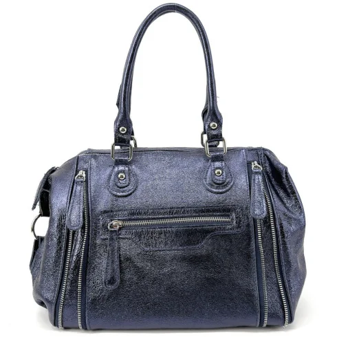 Sac à main en cuir noir irisé tendance femme pur de vachette haut de gamme avec bandoulière