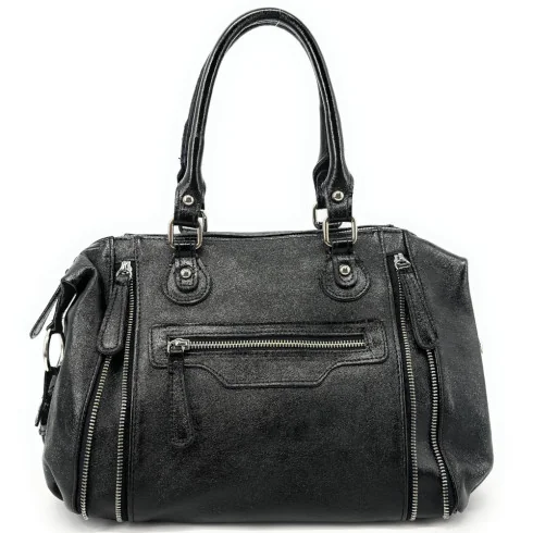 Sac à main en cuir noir irisé tendance femme pur de vachette haut de gamme avec bandoulière