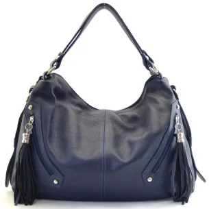 Sac à main femme tendance en cuir grainé porté épaule et bandoulière bleu foncé