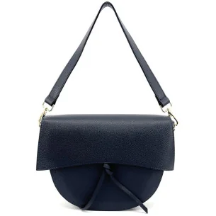 Sac à main besace pour femme en cuir grainé pur de vachette fabriqué en Italie bleu foncé