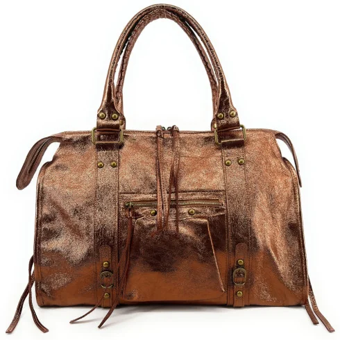 sac cours rentree en cuir metallise chocolat marron fonce glossy