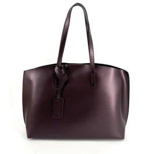 Grand sac cabas en cuir irisé pour femme bordeaux fabriqué en Italie