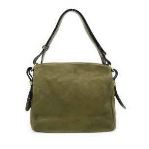 Sac à main besace pour femme en cuir souple vintage couleur kaki fabriqué en Italie