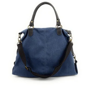 Sac besace en toile et cuir pour femme fabriqué en Italie bleu denim