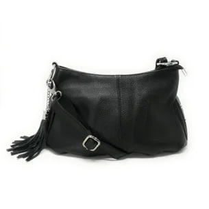 Sac à main tendance femme en cuir grainé italien porté épaule et bandoulière noir