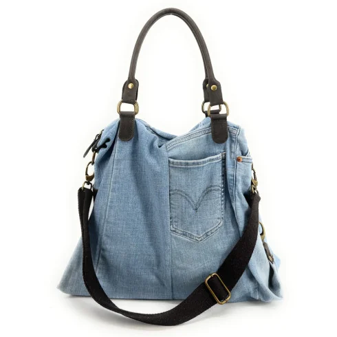 Sac denim forme messager pour femme anse en cuir fabriqué en Italie