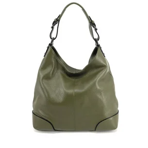 Sac cabas femme très tendance en cuir grainé avec bandoulière réglable vert kaki