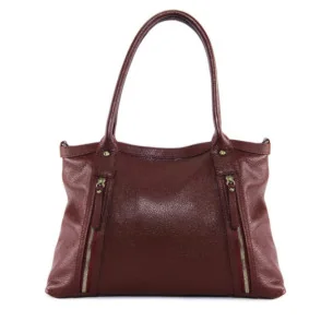 Sac à main trapèze tendance femme en cuir italien grainé porté épaule rouge foncé