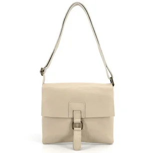 Sac bandoulière femme tendance en cuir italien grainé porté bandoulière taupe clair