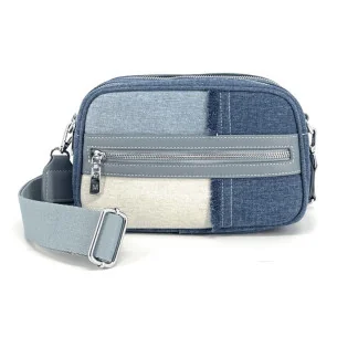 Sac trotteur en tissu denim bleu ciel pour femme avec bandoulière amovible