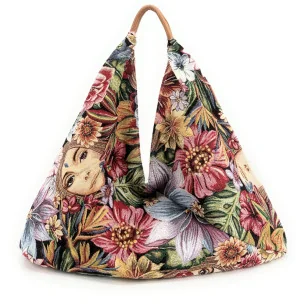 Maxi sac hobo en tissu vintage effet tapisserie