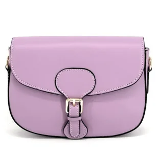 Sac bandoulière trotteur en cuir de vachette mauve avec bandoulière amovible