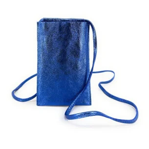 Etui téléphone portable en cuir irisé bleu roi pour femme fabriqué en Italie