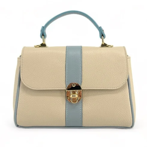 Sac baguette en cuir tendance femme en cuir grainé beige et camel pur vachette italien