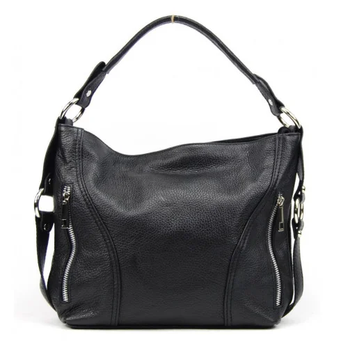 Sac à main mode femme en cuir grainé porté main épaule et bandoulière noir sac tendance