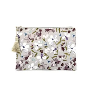 Trousse vegan pour femme en coton imprimé fleur gris