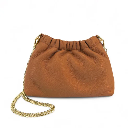 Sac bourse en cuir grainé italien marron camel pour femme tendance