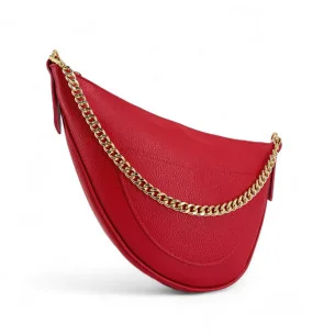 sac de type hobo en cuir grainé italien avec bandoulière de couleur rouge