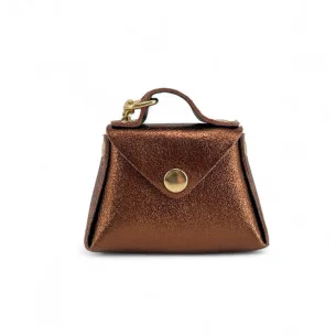 porte monnaie porte-clés micro-sac cuir metallise cuivre bronze