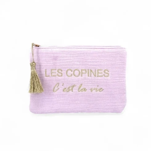 Mini trousse pochette en gaze de coton pour femme mauve