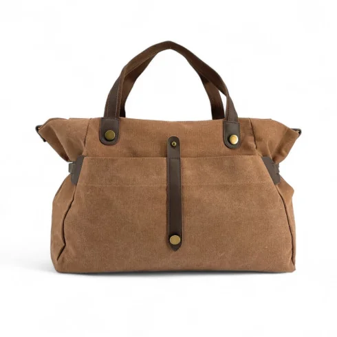 sac à main en toile et cuir marron camel foncé pour femme et homme