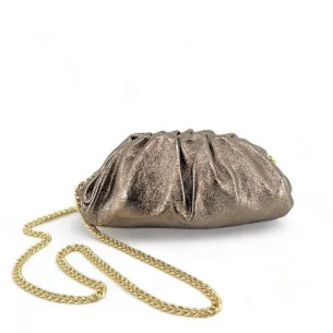 Sac pour femme chic en cuir irisé champagne pur vachette avec bandoulière fabriqué en Italie