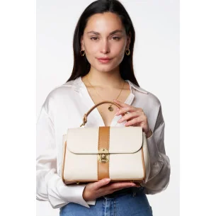 Sac baguette en cuir tendance femme en cuir grainé beige et camel pur vachette italien