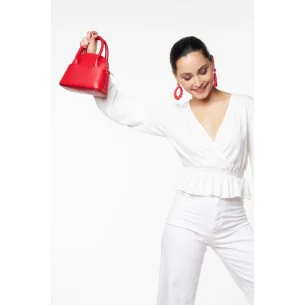 MIni sac en cuir de vachette avec bandoulière amovible pour femme rouge clair