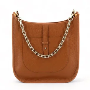 Sac hobo pour femme en cuir grainé pur vachette italien fabriqué en Italie camel foncé