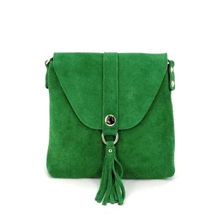 Mini sac à main femme en cuir nubuck pur vachette avec bandoulière amovible vert intense