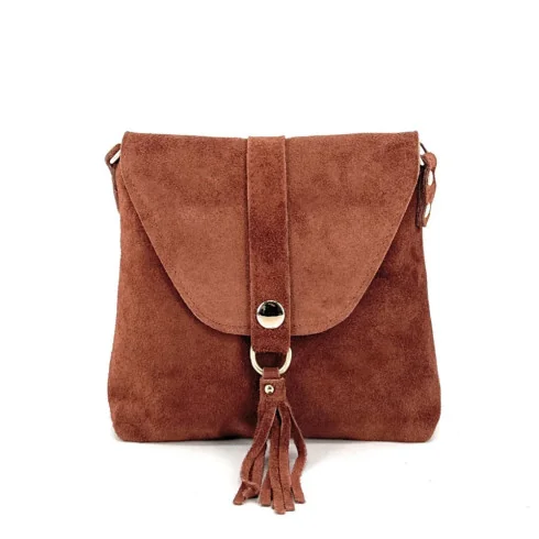 Mini sac à main femme en cuir nubuck pur vachette avec bandoulière amovible vert intense