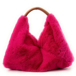 Sac femme hobo en tissu peluche avec cuir fuchsia fabriqué en Italie