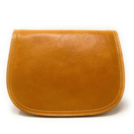 Sac besace tendance femme en cuir lisse pur vachette moutarde ave bandoulière réglable