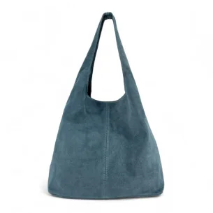 Sac à main tendance femme en cuir nubuk porté épaule bleu denim sac hobo