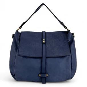 Sac messager en cuir souple vintage bleu profond fabriqué en Italie