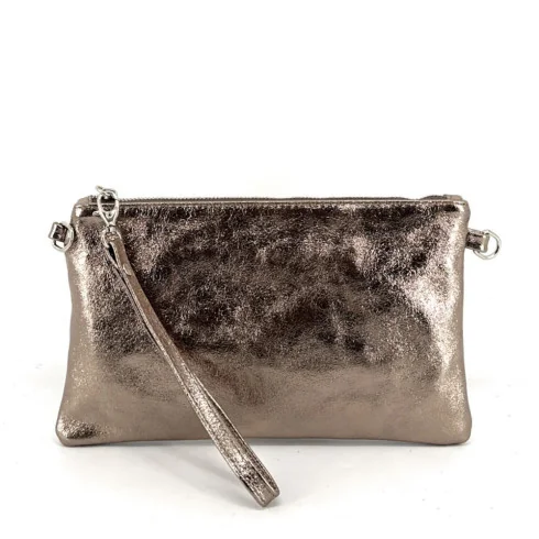 Sac pochette tendance femme en cuir italien pur cuir de vachette porté de travers et main rouge irisé