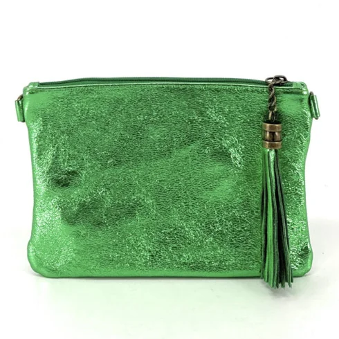 sac à main pochette à bandoulière en cuir irisé porté main et crossbody pour femme vert forêt