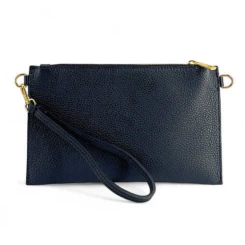 Ensemble sac pochette noir et porte-carte en cuir grainé pour femme