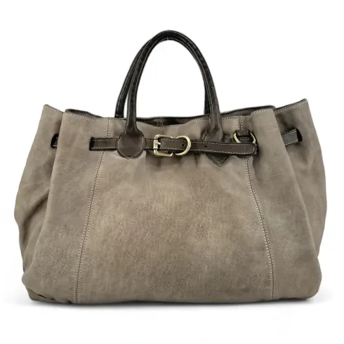 Grand sac cabas tendance femme en cuir souple tannage végétal porté main et bandoulière camel foncé