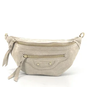 Sac banane en daim pur vachette beige pour femme à bandoulière amovible