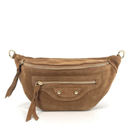 Sac banane avec bandoulière en cuir nubuck couleur rouge pour femme