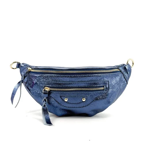 Sac banane à bandoulière pour femme en cuir pur de vachette bleu cobalt