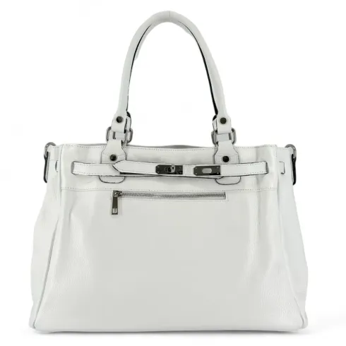 Sac cabas en cuir grainé pur vachette italien blanc